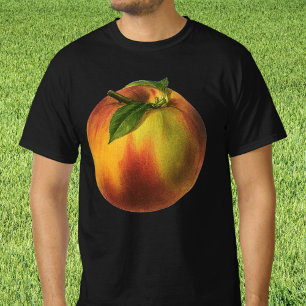 Vintage Food Fruit, Ripe Organic Peach with Leaf T-Shirt