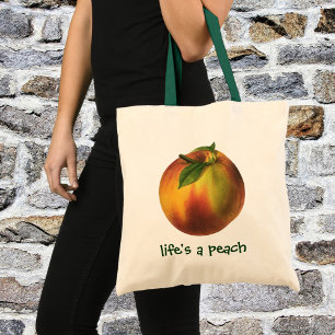 Vintage Food Fruit, Ripe Organic Peach with Leaf Tote Bag