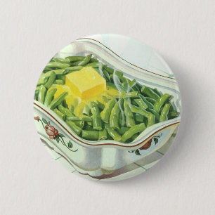 Vintage Food, Green Bean Casserole with Butter 2 Inch Round Button