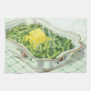 Vintage Food, Green Bean Casserole with Butter Kitchen Towel