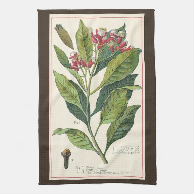 Vintage Food Herbs Spices, Cloves Plant Kitchen Towel (Vertical)