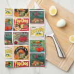 Vintage Food Labels Colourful Pattern Kitchen Towel<br><div class="desc">Vintage food labels in repeat pattern on colourful kitchen towel.</div>