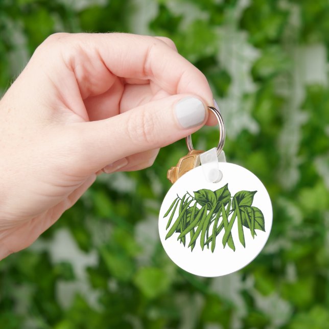 Vintage Food, Organic Green Beans Vegetables Keychain (Hand)