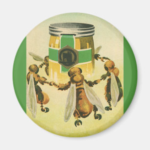 Vintage Food, Organic Honey Bees Dancing Jar Magnet