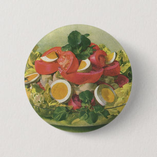 Vintage Food, Organic Mixed Green Mesclun Salad 2 Inch Round Button