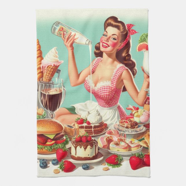 Vintage Food Pin-Up Illustration Kitchen Towel (Vertical)