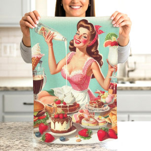 Vintage Food Pin-Up Illustration Kitchen Towel