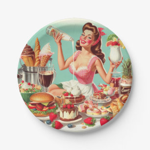 Vintage Food Pin-Up Illustration Paper Plate