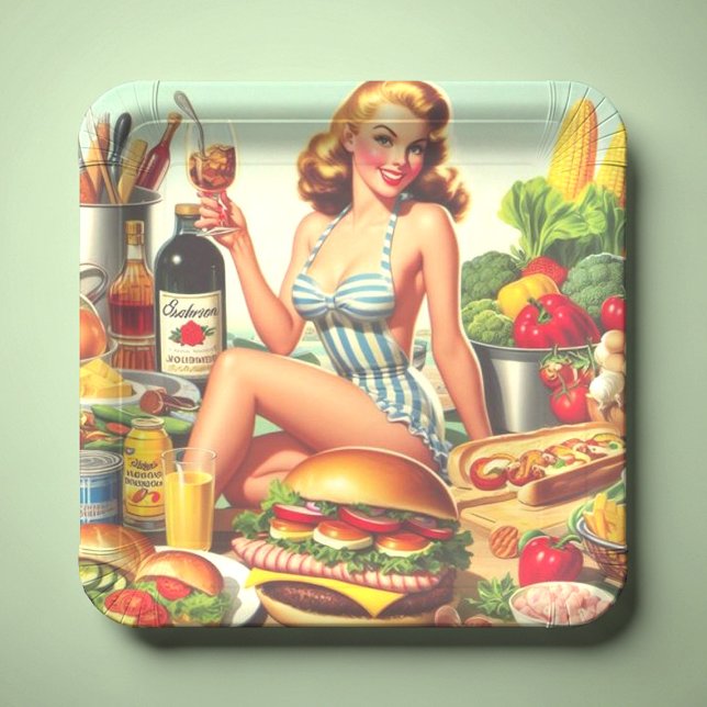 Vintage Food Pin-up Illustration Paper Plate (Creator Uploaded)