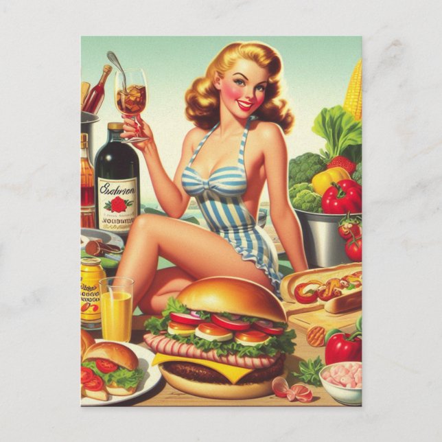 Vintage Food Pin-up Illustration Postcard (Front)