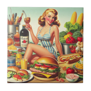 Vintage Food Pin-up Illustration Tile