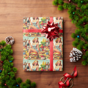 Vintage Food Pin-up Illustration Wrapping Paper
