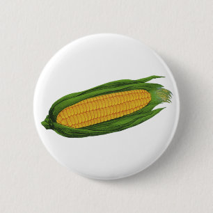 Vintage Food Vegetables; Yellow Corn on the Cob 2 Inch Round Button