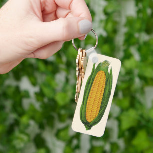Vintage Food Vegetables; Yellow Corn on the Cob Keychain