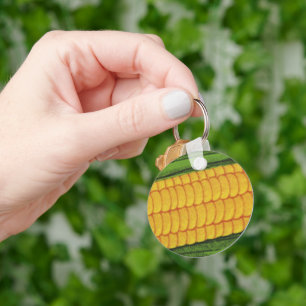 Vintage Food Vegetables; Yellow Corn on the Cob Keychain
