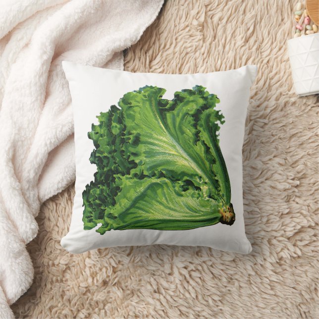 Vintage Foods, Green Leaf Lettuce Vegetables Throw Pillow (Blanket)