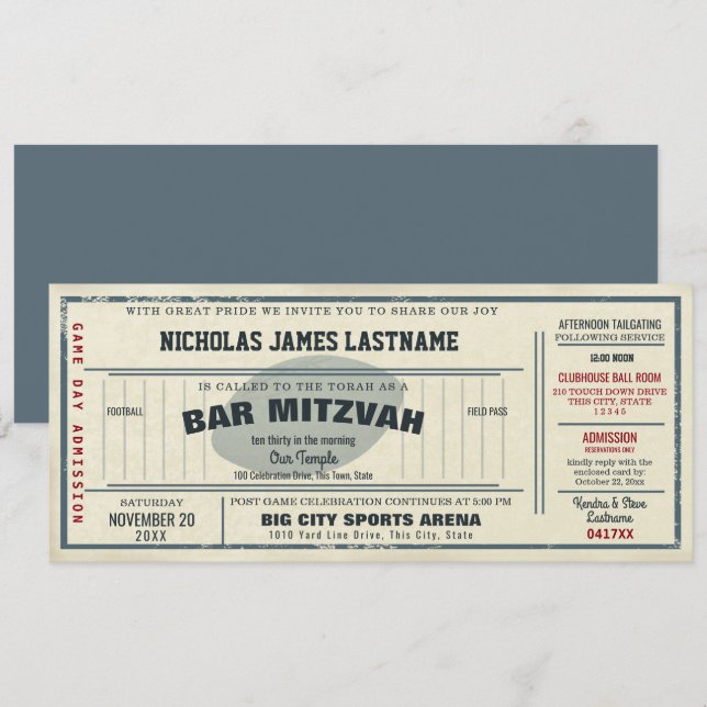 Vintage Football Pass Bar Mitzvah Invitation (Front/Back)