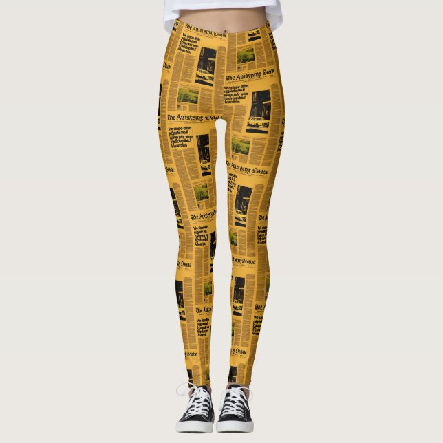 Vintage Foreign Newspaper with Car Advertisement Leggings (Front)