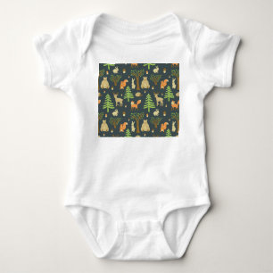 Vintage Forest Animals, Children's Pattern. Baby Bodysuit
