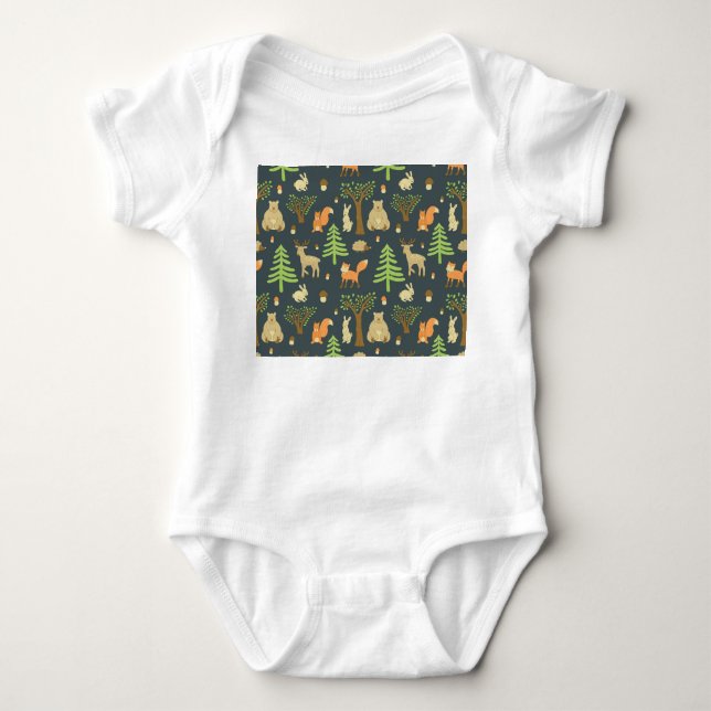 Vintage Forest Animals, Children's Pattern. Baby Bodysuit (Front)