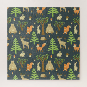 Vintage Forest Animals, Children's Pattern. Jigsaw Puzzle