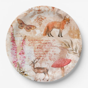 Vintage Forest Animals Pattern Paper Plate