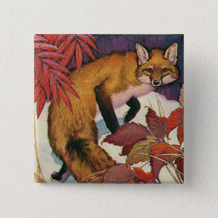 Vintage Forest Creatures Red Fox Wild Animal 2 Inch Square Button