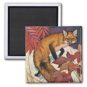 Vintage Forest Creatures Red Fox Wild Animal Magnet