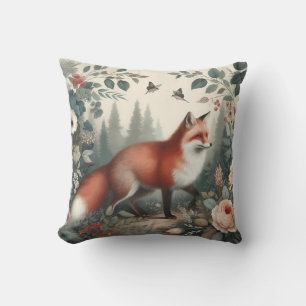 Vintage Forest Fox Botanical Floral Garden Throw P Pillow