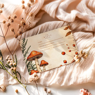 Vintage Forest Fungi Wedding RSVP Card