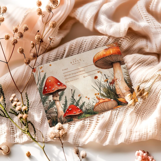 Vintage Forest Fungi Wedding RSVP Card (Creator Uploaded)