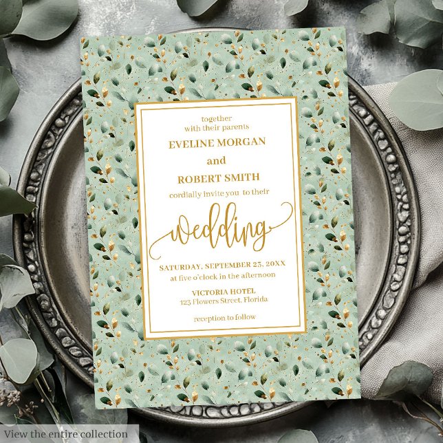 Vintage Forest Green Gold Greenery Wedding  Invitation (Vintage Forest Green Gold Greenery Wedding Invitation)