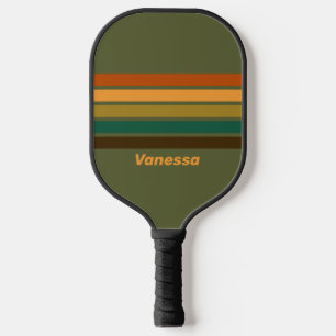 Vintage Forest Marsh Across Striping with Name Pickleball Paddle