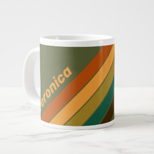 Vintage Forest Marsh Stripes with Name Large Coffee Mug