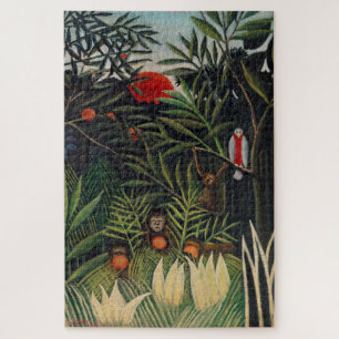 Vintage Forest Monkeys & Bird Illustration Art Jigsaw Puzzle