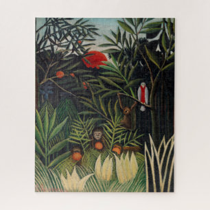 Vintage Forest Monkeys & Bird Illustration Art Jigsaw Puzzle