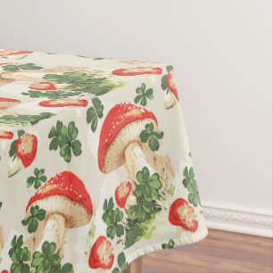 Vintage Forest Mushroom Lucky Clover Pattern Tablecloth
