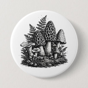Vintage forest mushrooms linocut 3 inch round button