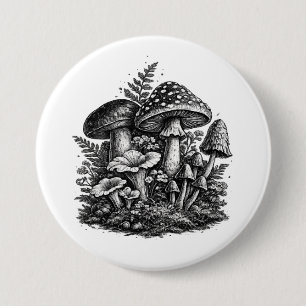 Vintage forest mushrooms linocut 3 inch round button