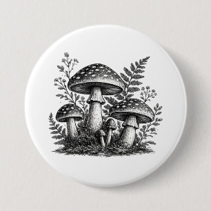 Vintage forest mushrooms linocut 3 inch round button