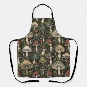 Vintage Forest Mushrooms Moody Cottagecore Apron