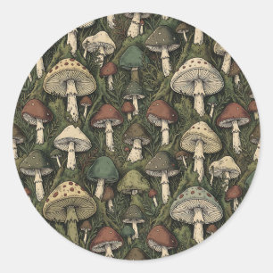 Vintage Forest Mushrooms Moody Cottagecore Classic Round Sticker