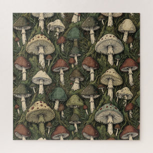 Vintage Forest Mushrooms Moody Cottagecore  Jigsaw Puzzle