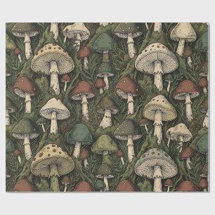 Vintage Forest Mushrooms Moody Cottagecore Wrapping Paper
