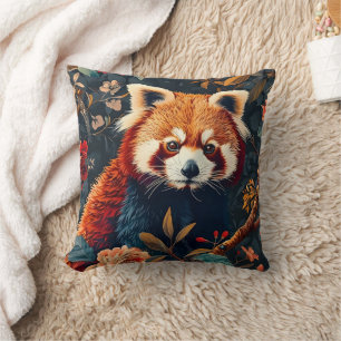 Vintage Forest Red Panda Pattern Floral Garden Throw Pillow