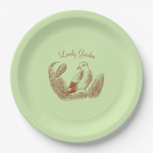 Vintage Forest Reverie – Minimal Elegant Bird Paper Plate