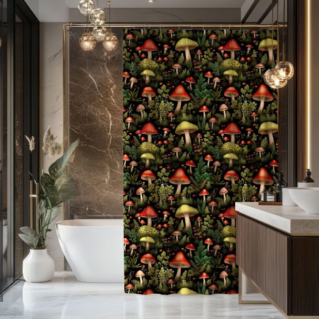 Vintage Forest Shower Curtain Cozy Fungi Design (Vintage Forest Shower Curtain Cozy Fungi Design)