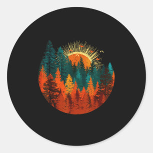 Vintage forest trees sunset outdoor wildlife men classic round sticker