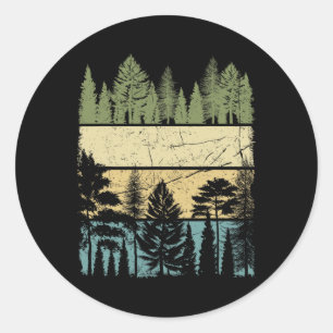 Vintage Forest Trees Wildlife Nature Hiking Campin Classic Round Sticker