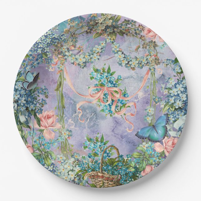 Vintage Forget Me Not May  Paper Plate (Front)
